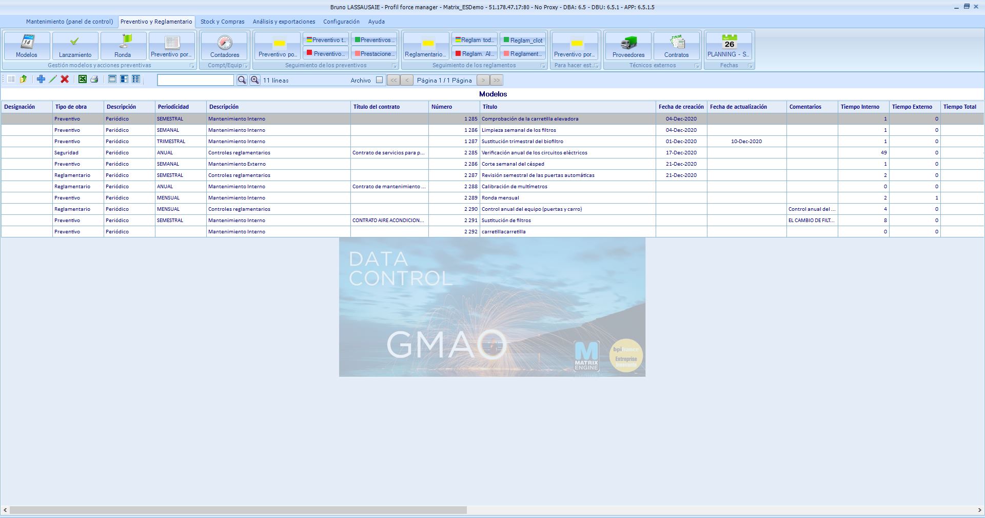 screenshot of Matrix Engine GMAO